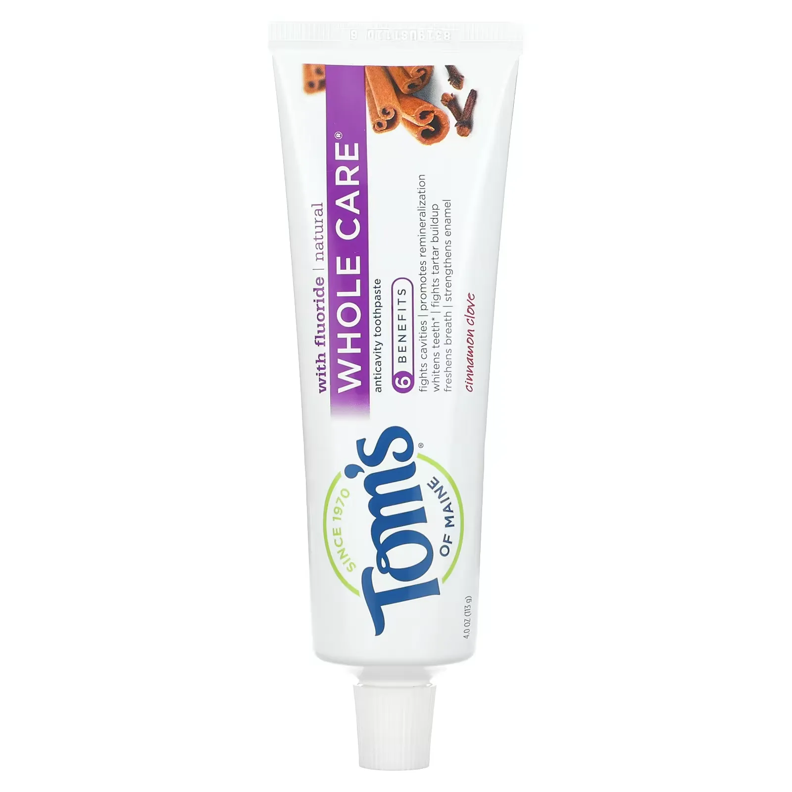 Whole Care, Natural Anticavity Toothpaste with Fluoride, Cinnamon Clove, 4 oz (113 g)