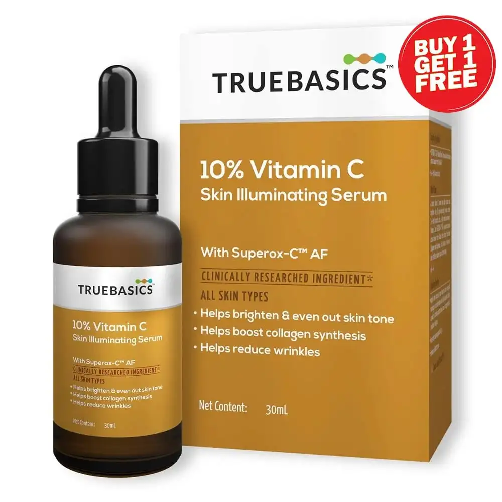 TrueBasics 10% Vitamin C Skin Illuminating Serum with Kakadu Plum Extract,  30 ml  for Skin Brightening, Fine Lines & Wrinkles