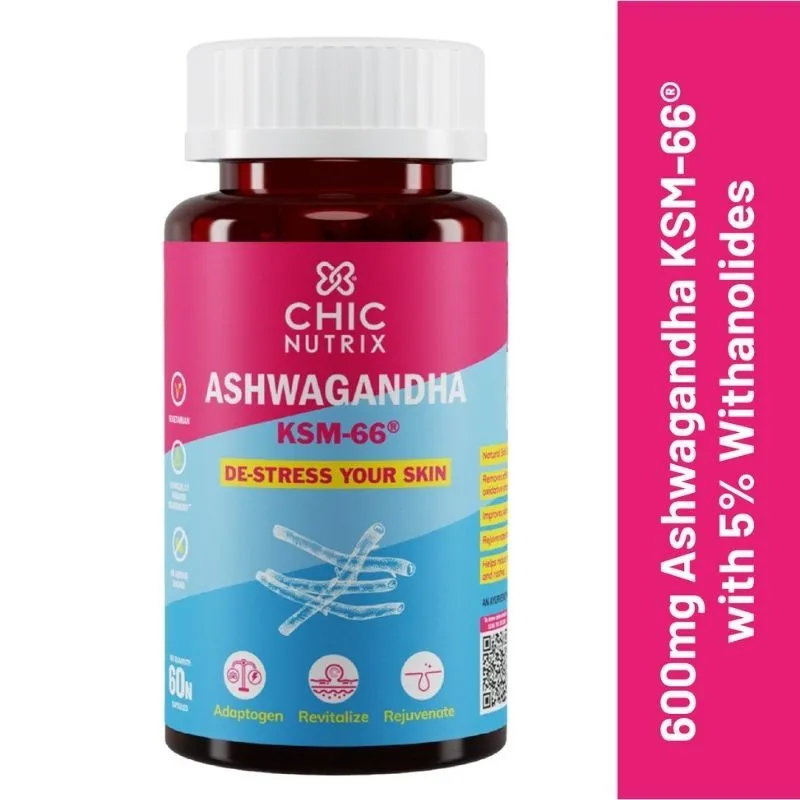 Chicnutrix Ashwagandha KSM-66 600mg - Natural Skin De-Stresser with 5% Withanolides