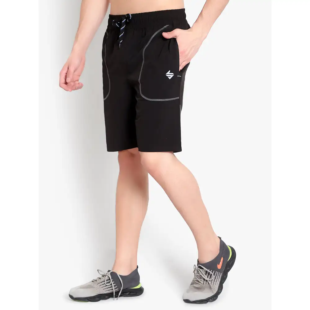 John Ally Dry-Fit Gym Workout Shorts with Zipper Pockets & Color Block Detailing,  Small  Jet Black