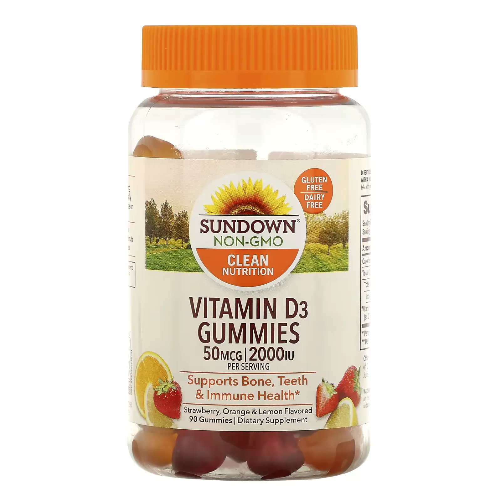 Vitamin D3 Gummies, Strawberry, Orange, & Lemon Flavored, 25 mcg (1,000 IU), 90 Gummies