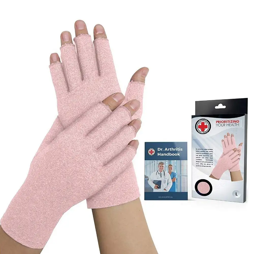 Dr. Arthritis Women Arthritis Gloves with Soft Compression,  Black with Hand Book (Pair)  Large