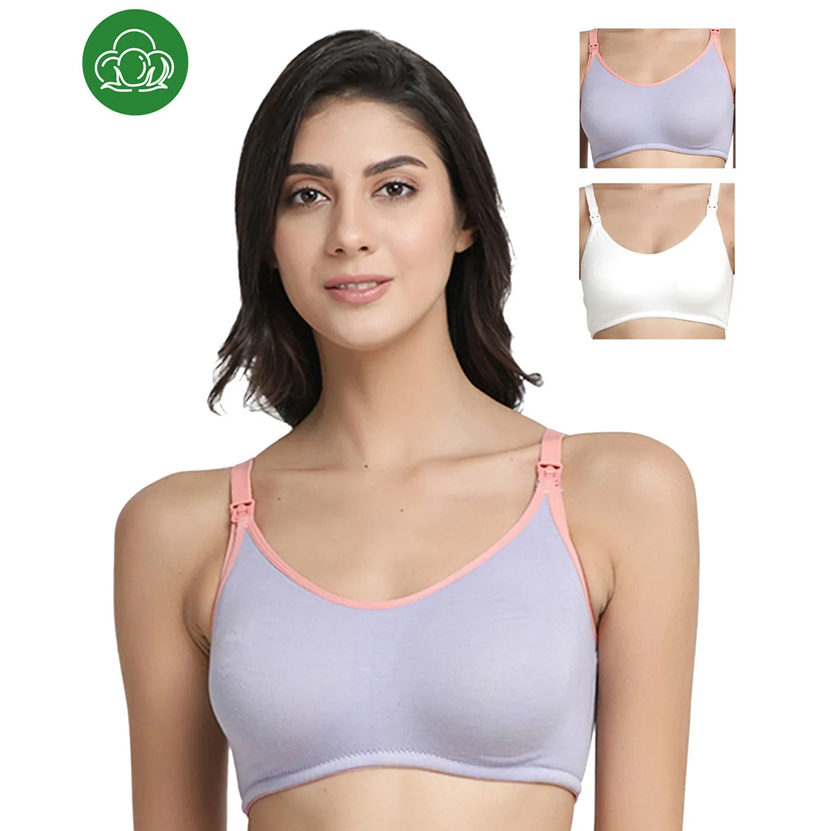 Inner Sense Organic Cotton Antimicrobial Nursing Bra Pack of 3 - Multi-Color