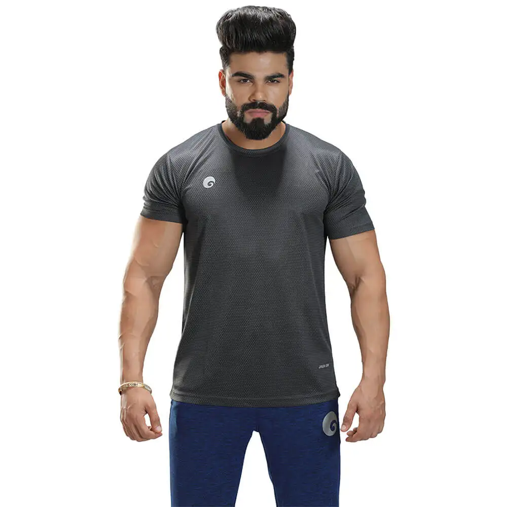 Omtex Gym Polyester T Shirt TS1801,  Dark Grey  Medium