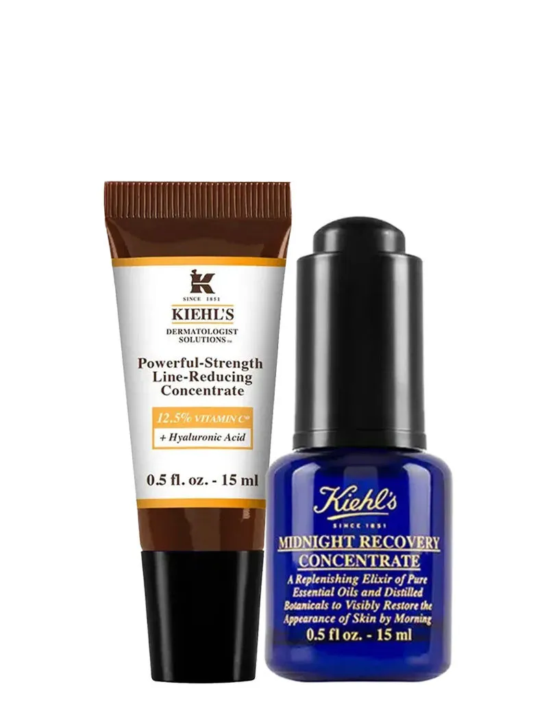 Kiehl's Night-time Essentials With Line Reducing Concentrate & Midnight Recovery Concentrate Serum