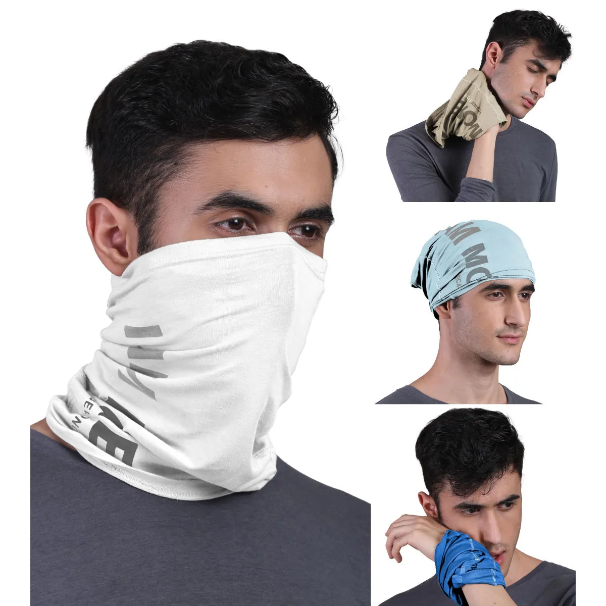 FREECULTR Unisex Printed Bamboo Bandana Anti Microbial Multipurpose Cloth Face Mask (pack Of 4)