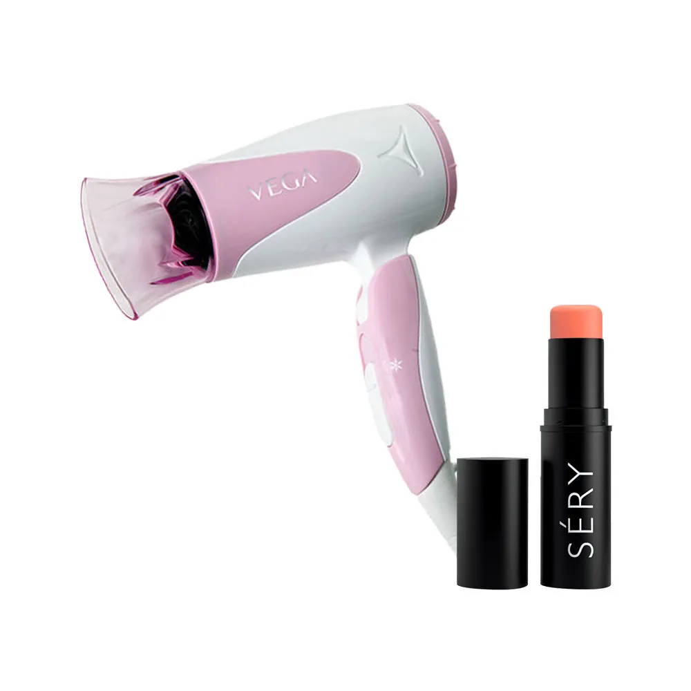 VEGA Blooming Air Vhdh-05 Hair Dryer With Sery Flashlite Blusher Stick - B3 Coral Cat