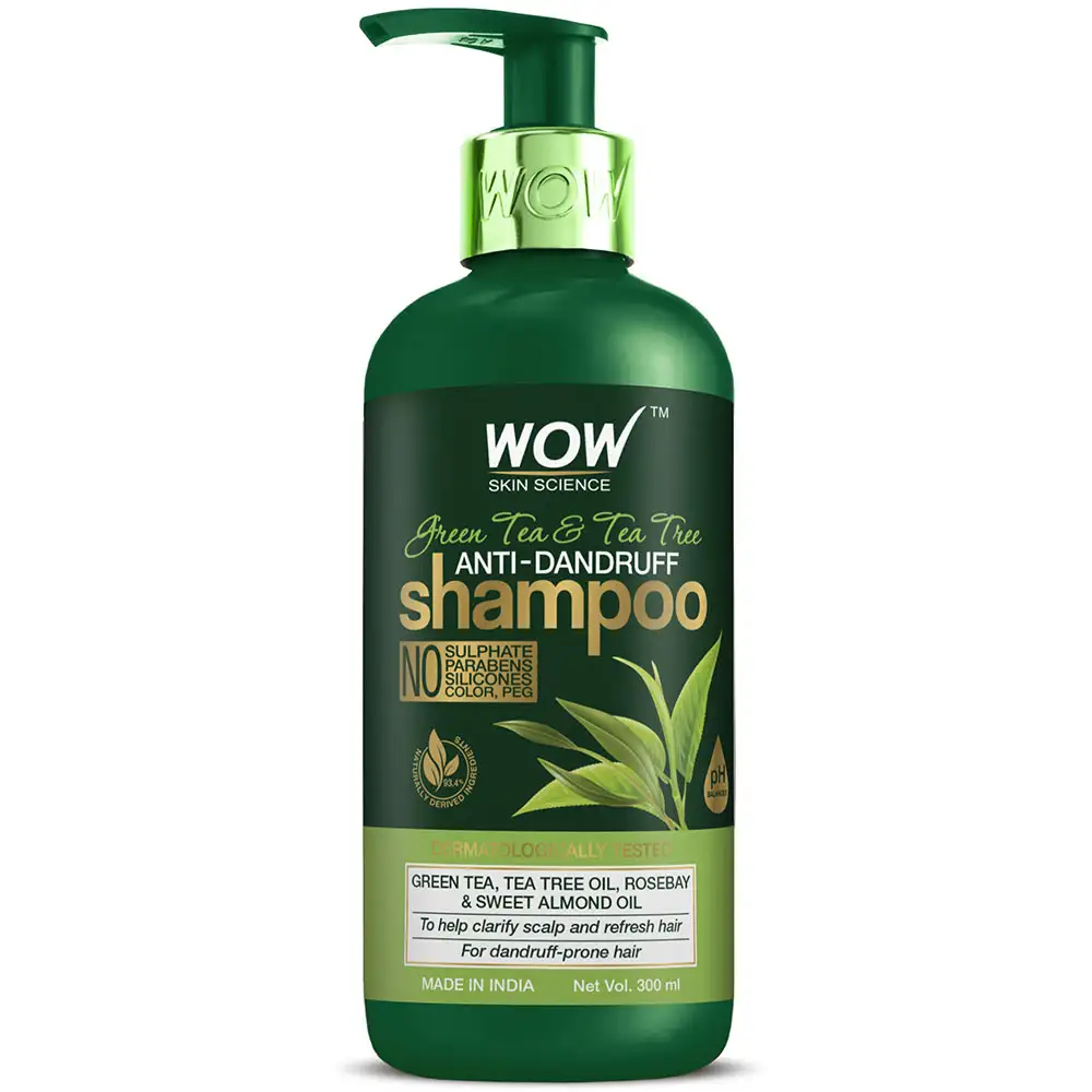 WOW Skin Science Green Tea & Tea Tree Anti Dandruff Shampoo,  300 ml  for Dandruff-Prone Hair