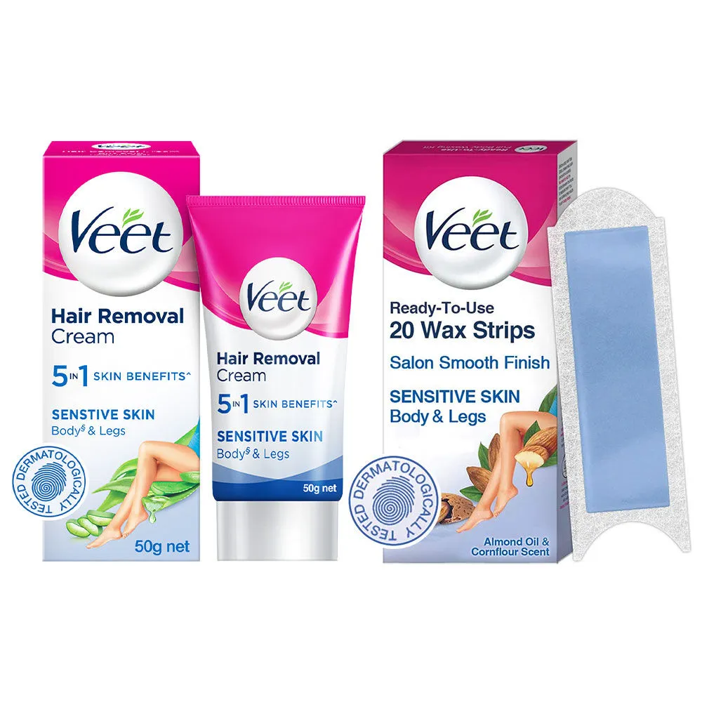 Veet Hair Removal Kit for Sensitive Skin - 20Pcs Arms & Legs + Cream