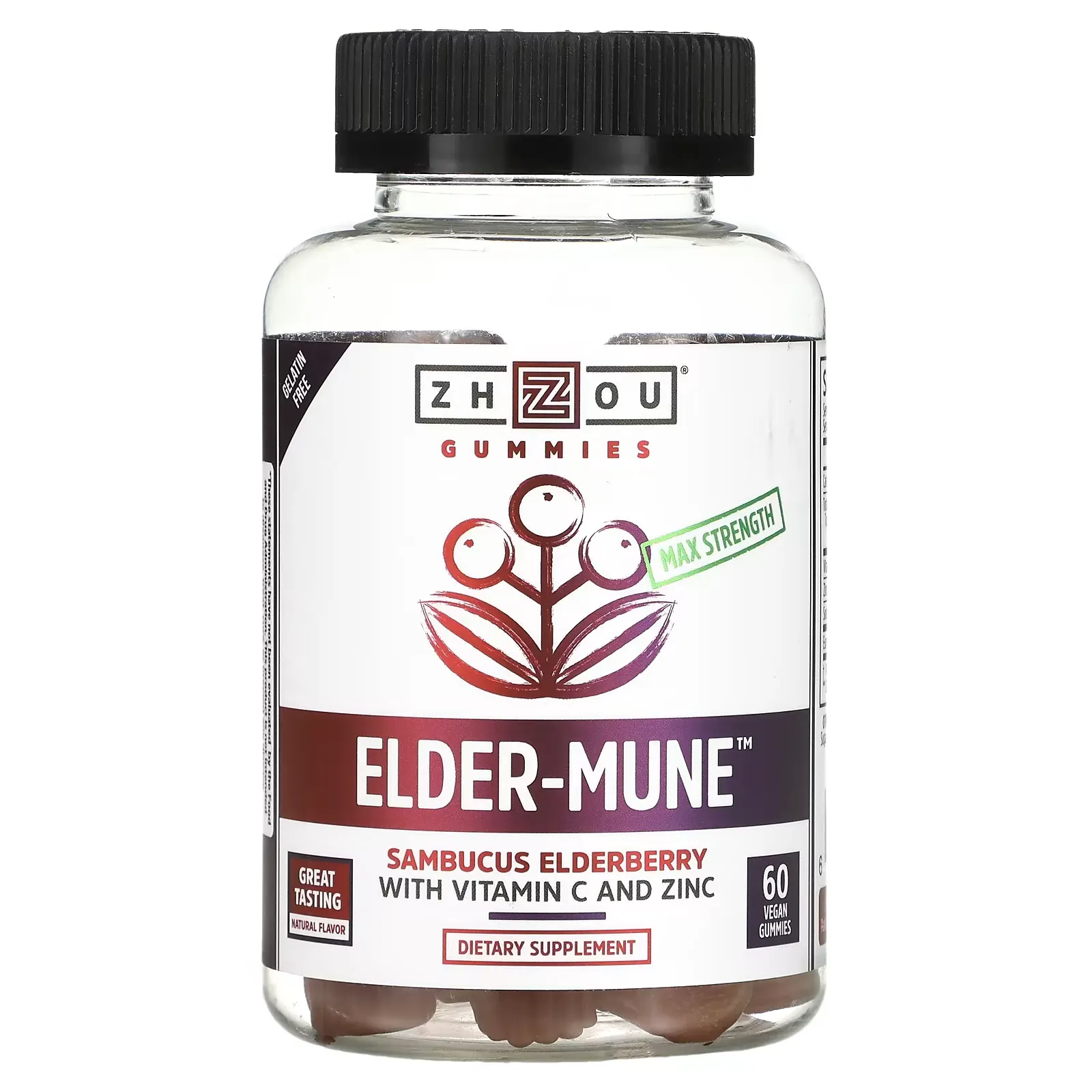 Max Strength Elder-Mune, Sambucus Elderberry, 60 Vegan Gummies