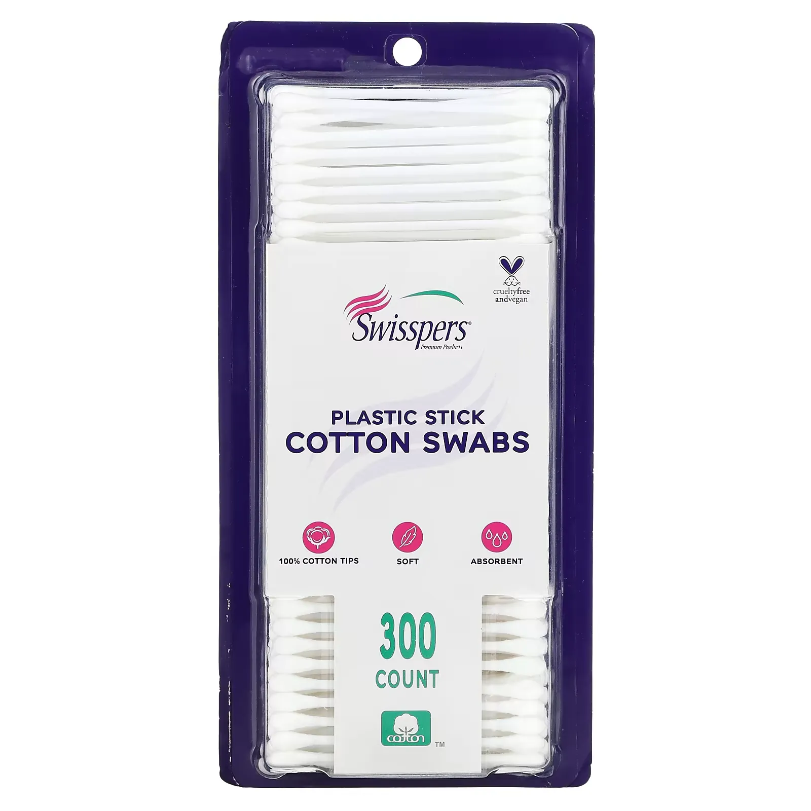 Plastic Stick Cotton Swabs, 300 Count