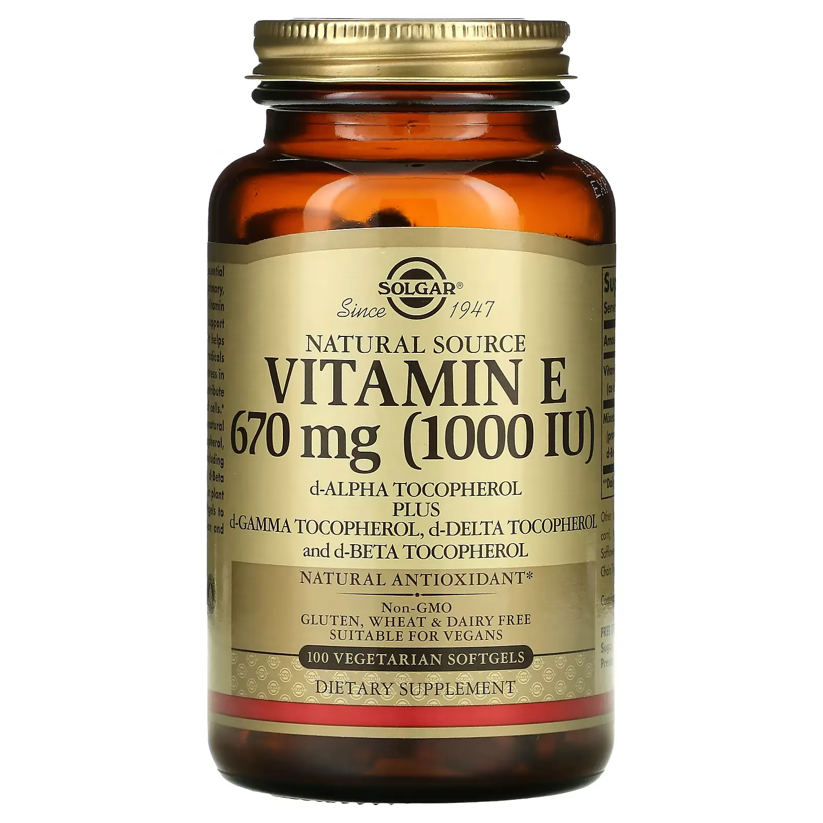 Naturally Sourced Vitamin E, 670 mg (1,000 IU), 100 Vegetarian Softgels