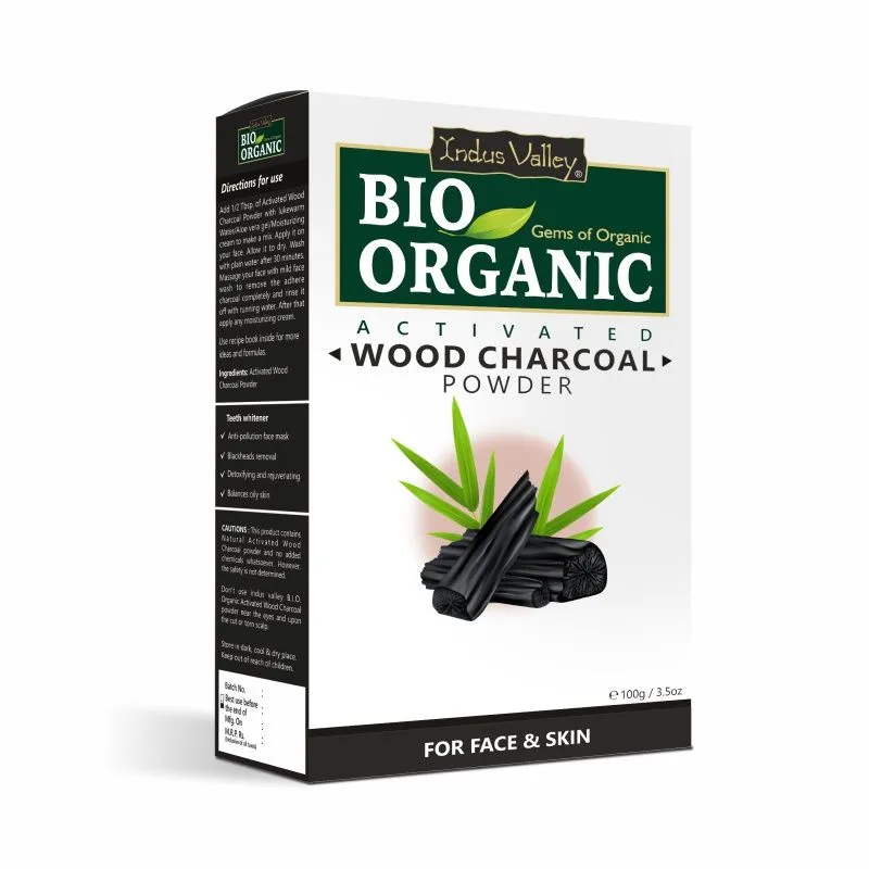 Indus Valley Bio Organic Natural Activated Wood Charcoal Powder Removes Dead Skin & Impurities