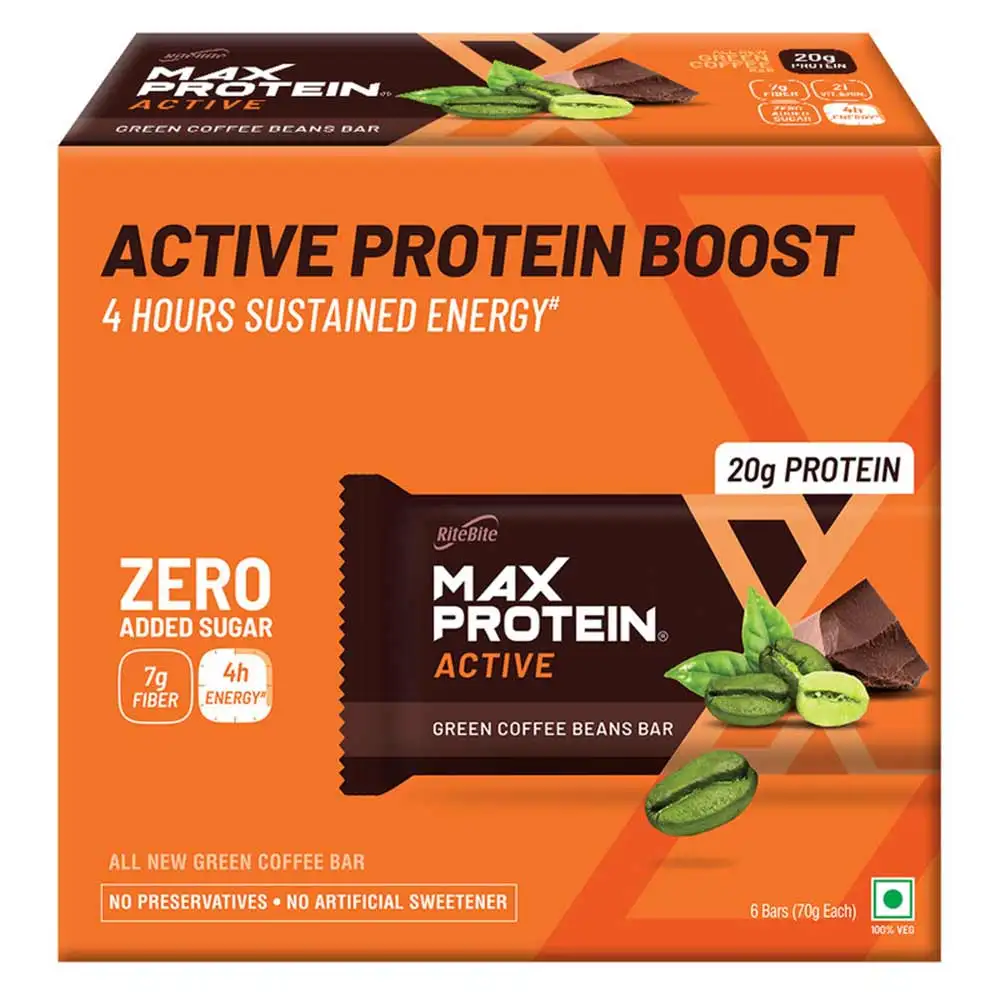 RiteBite Max Protein Active Bar (20g Protein),  6 bar(s)  Green Coffee Beans