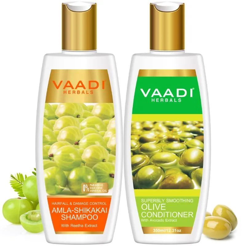 Vaadi Herbals Amla Shikakai Shampoo - Hairfall & Damage Control With Olive Conditioner