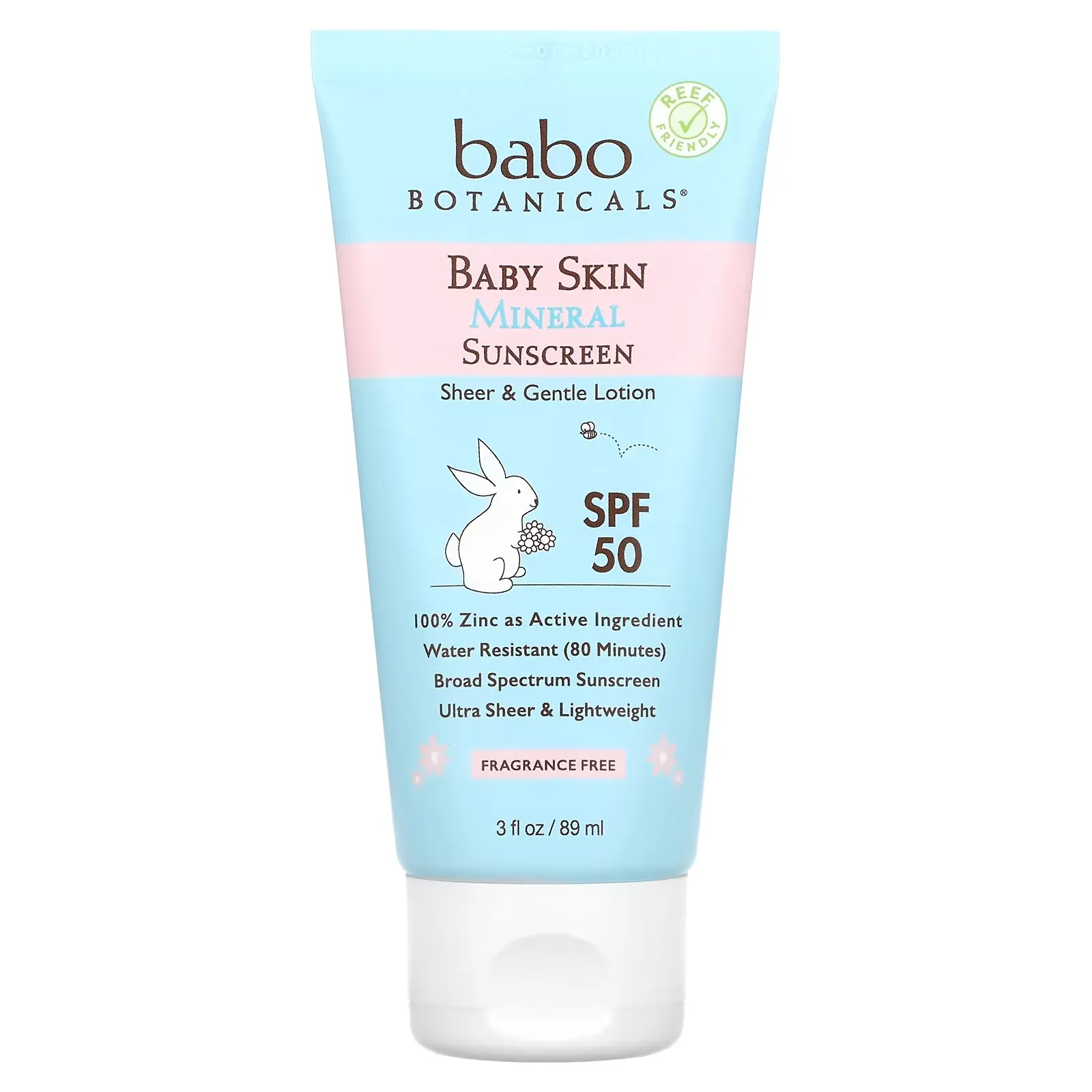 Baby Skin, Mineral Sunscreen Lotion, SPF 50, Fragrance Free, 3 fl oz (89 ml)