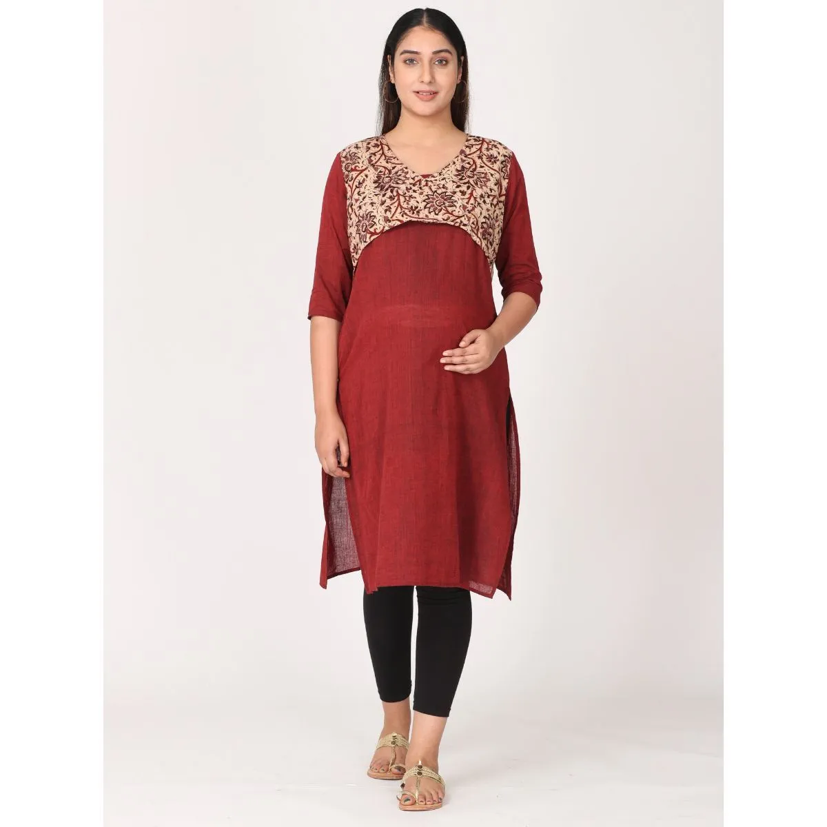 Morph Maternity Feeding Kurta With Horizontal Nursing - Maroon (M)