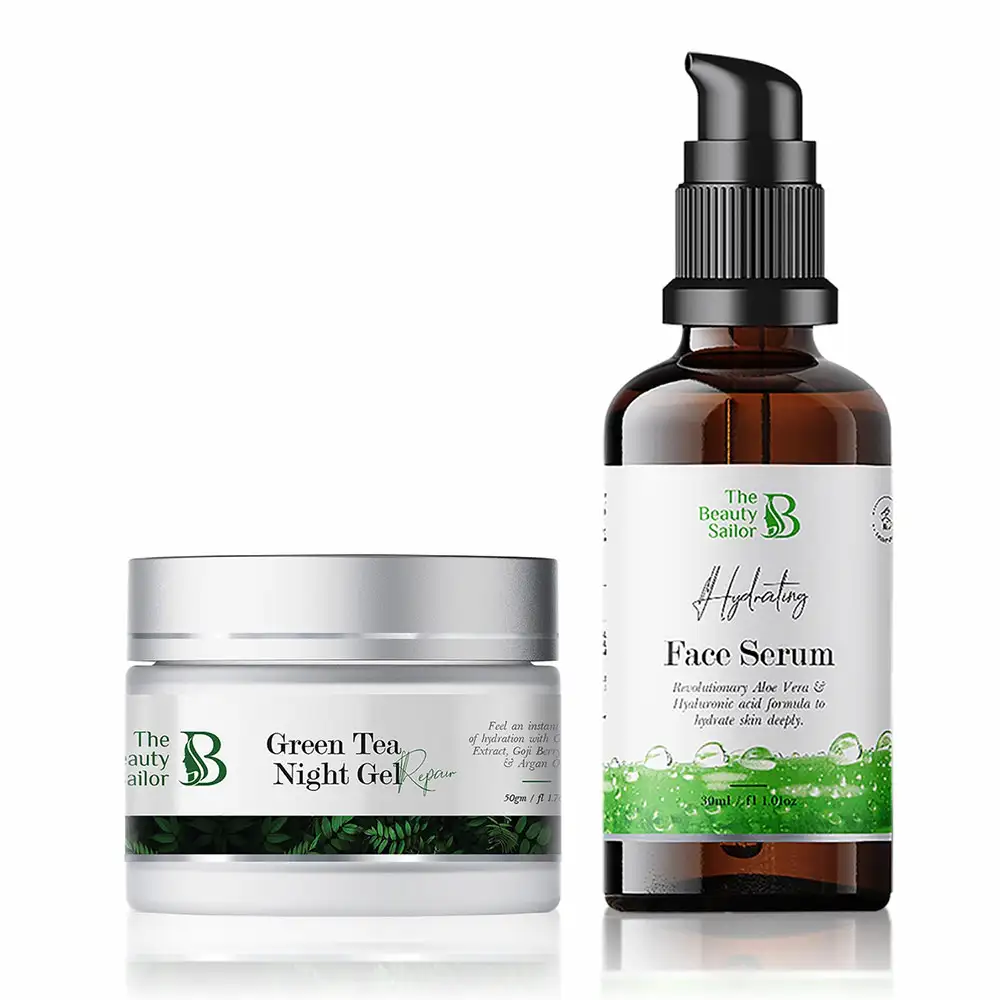 The Beauty Sailor Green Tea Night Gel 50 g & Hydrating Face Serum Combo,  30 ml  Skin Repair