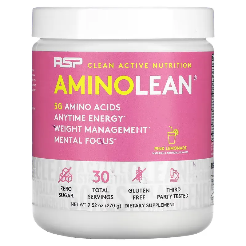 AminoLean, 5 g Amino Acids + Anytime Energy, Pink Lemonade, 9.52 oz (270 g)