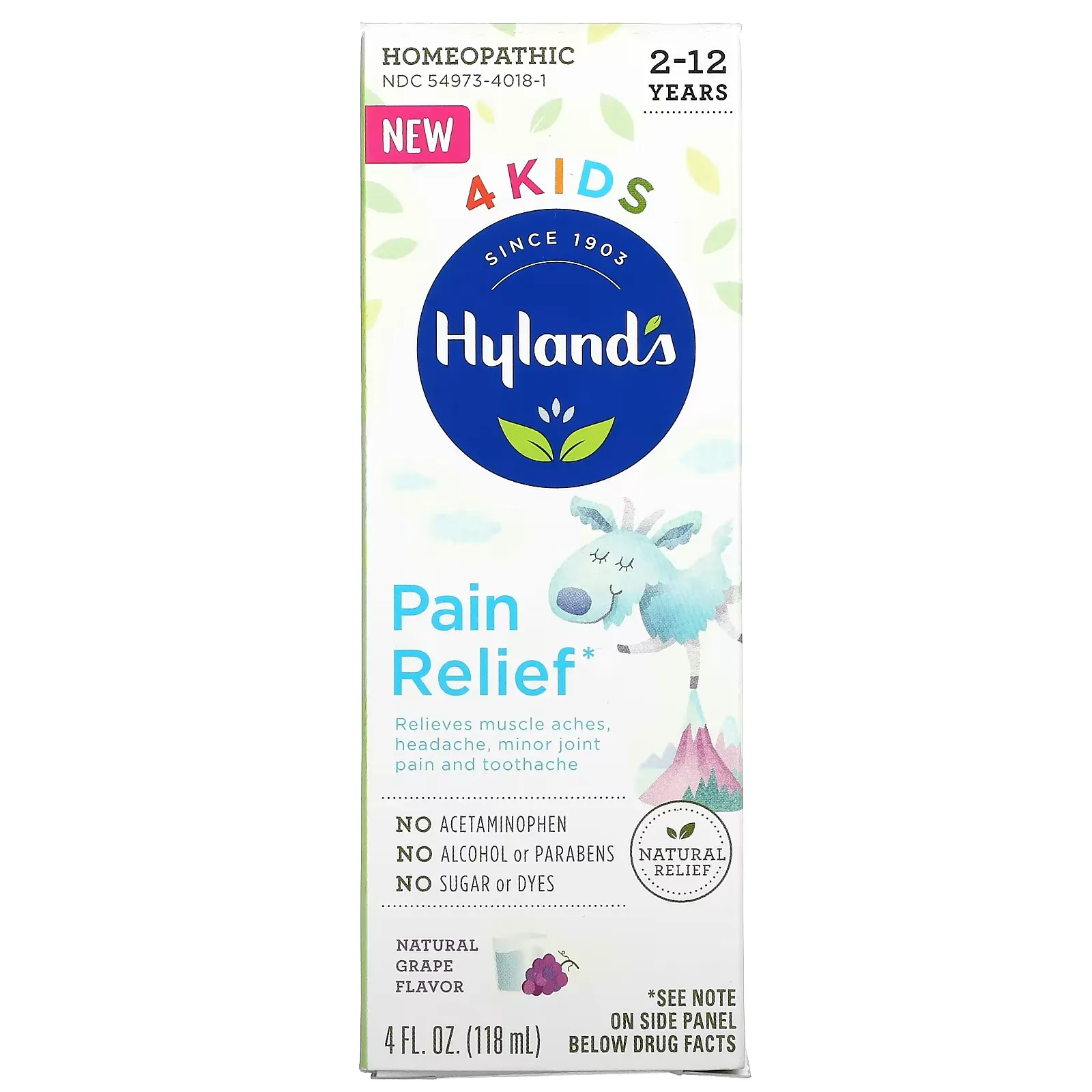 4 Kids, Pain Relief, 2-12 Years, Natural Grape, 4 fl oz (118 ml)