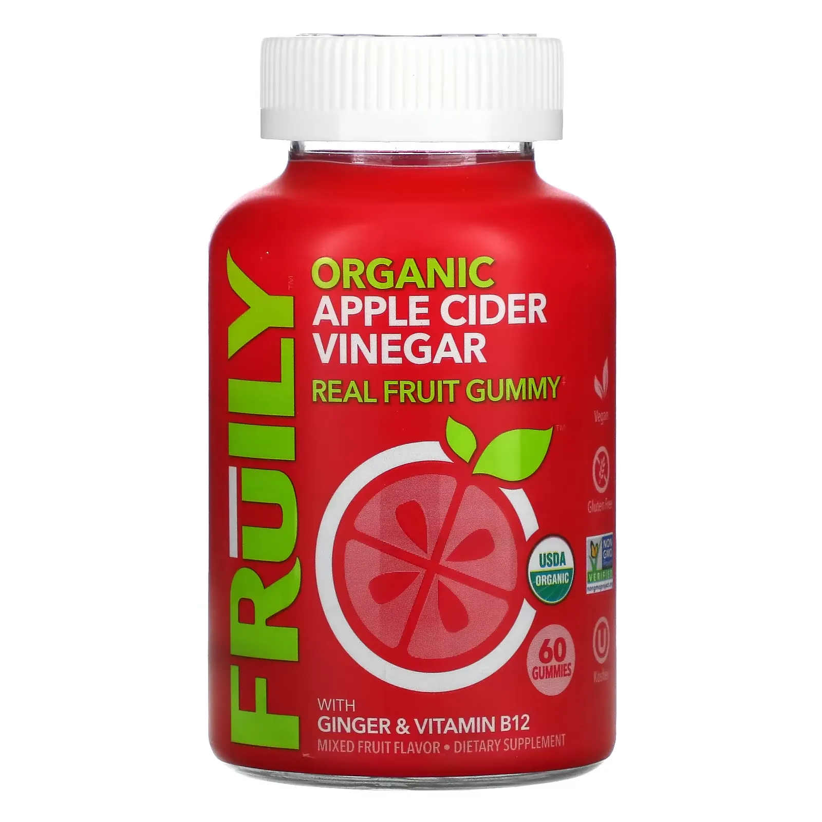 Organic Apple Cider Vinegar with Ginger & Vitamin B12, Mixed Fruit, 60 Gummies