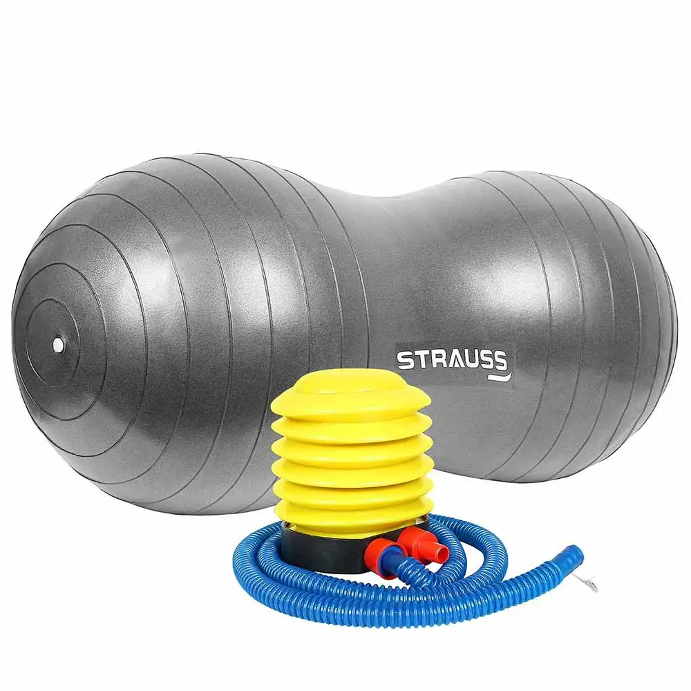 Strauss Peanut Shape Anti Burst Gym Ball with Foot Pump,  Grey  95 cm