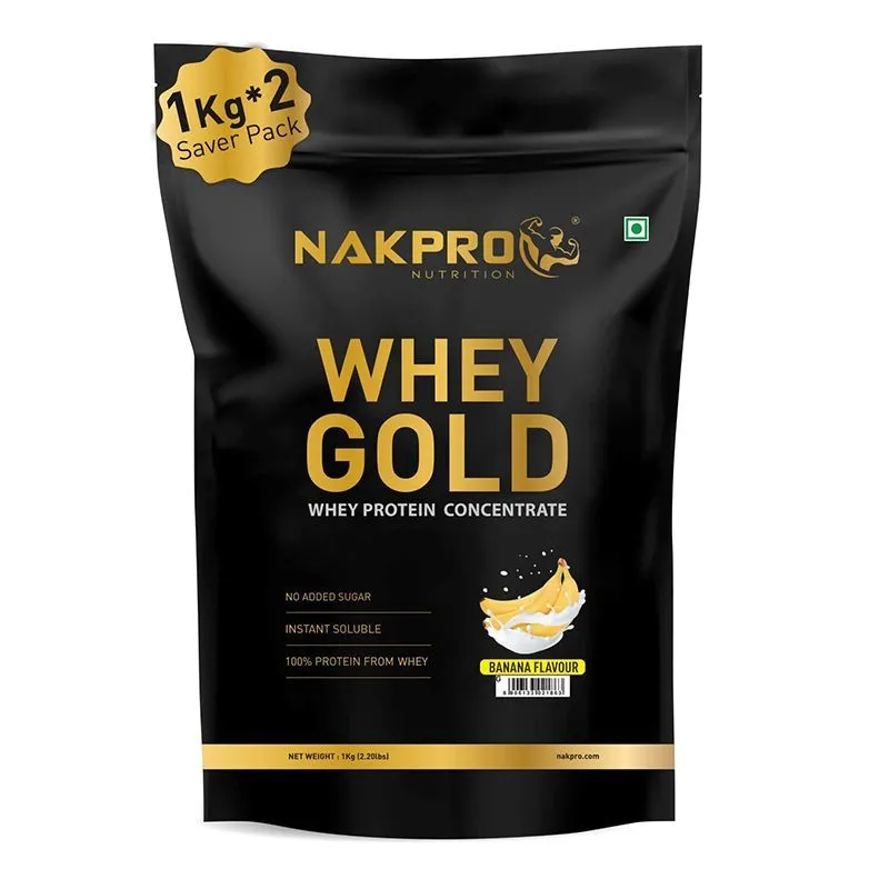 NAKPRO Gold Whey Protein Concentrate Supplement Powder - Banana Flavour