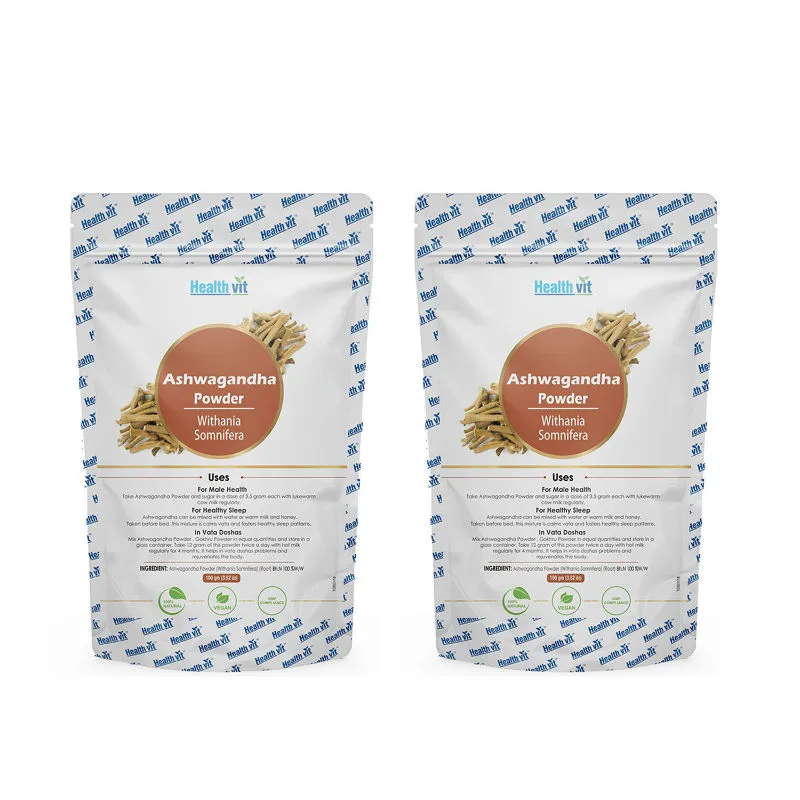 HealthVit Natural Ashwagandha (Withania Somnifera) Powder - Pack Of 2