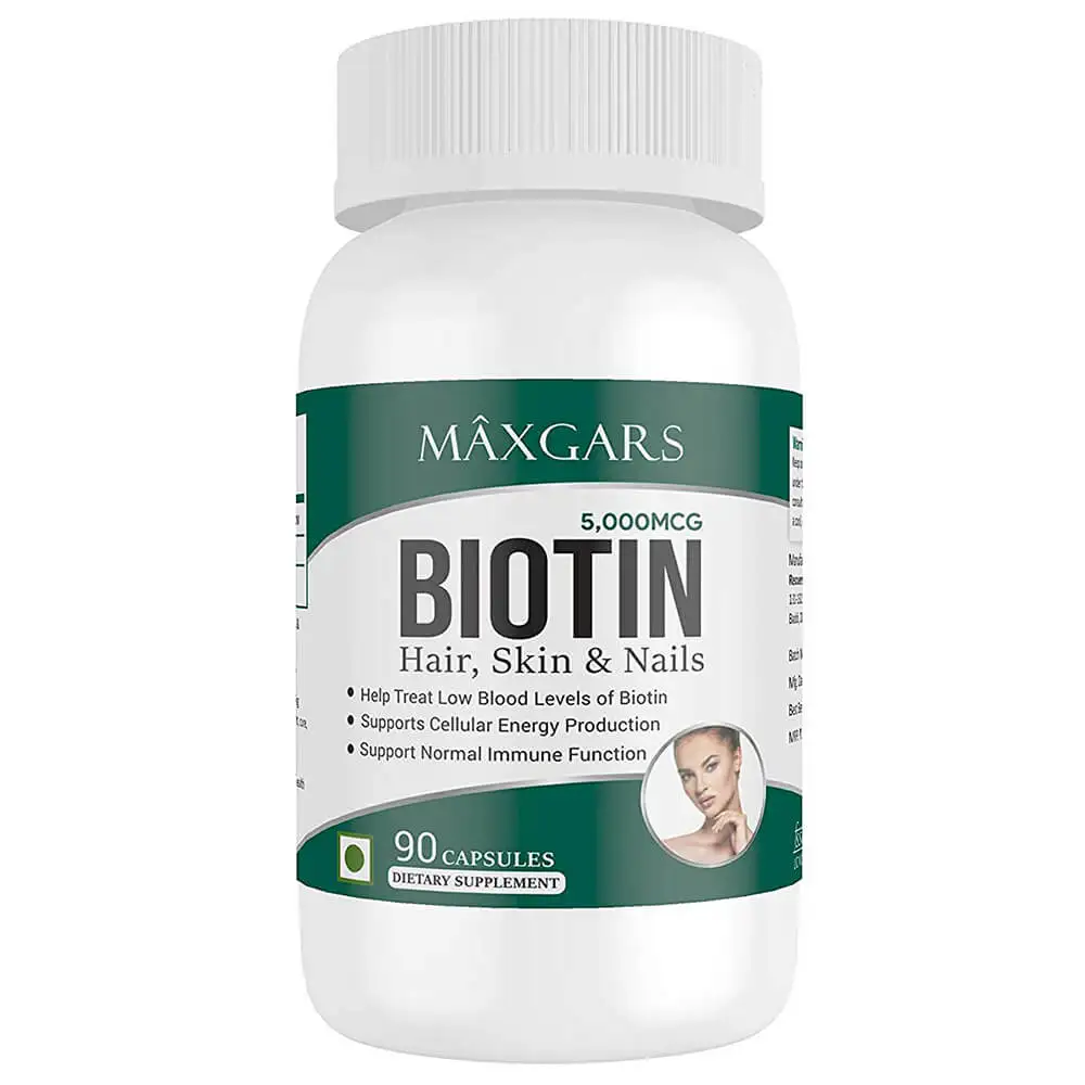 Maxgars Biotin 5000 MCG,  90 capsules  Unflavoured