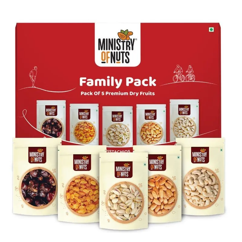 Ministry of Nuts Dry Fruits - Pack Of 5 - Almonds, Raisins, Cashews, Pistachios, Dates