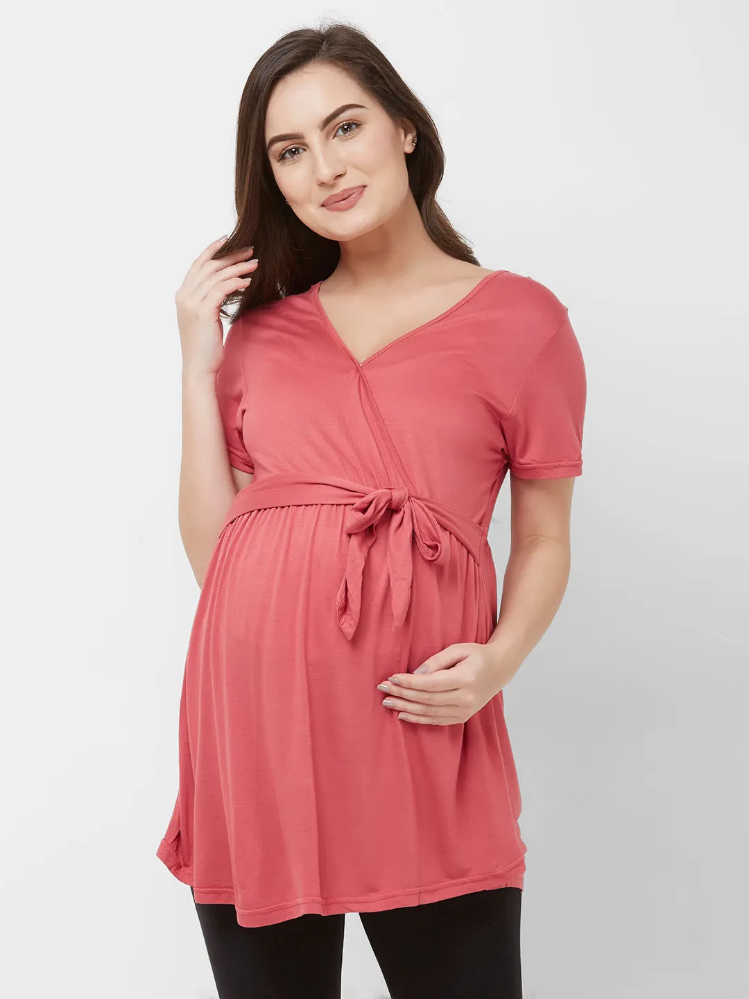 Mystere Paris Maternity Solid Maternity Top - Red