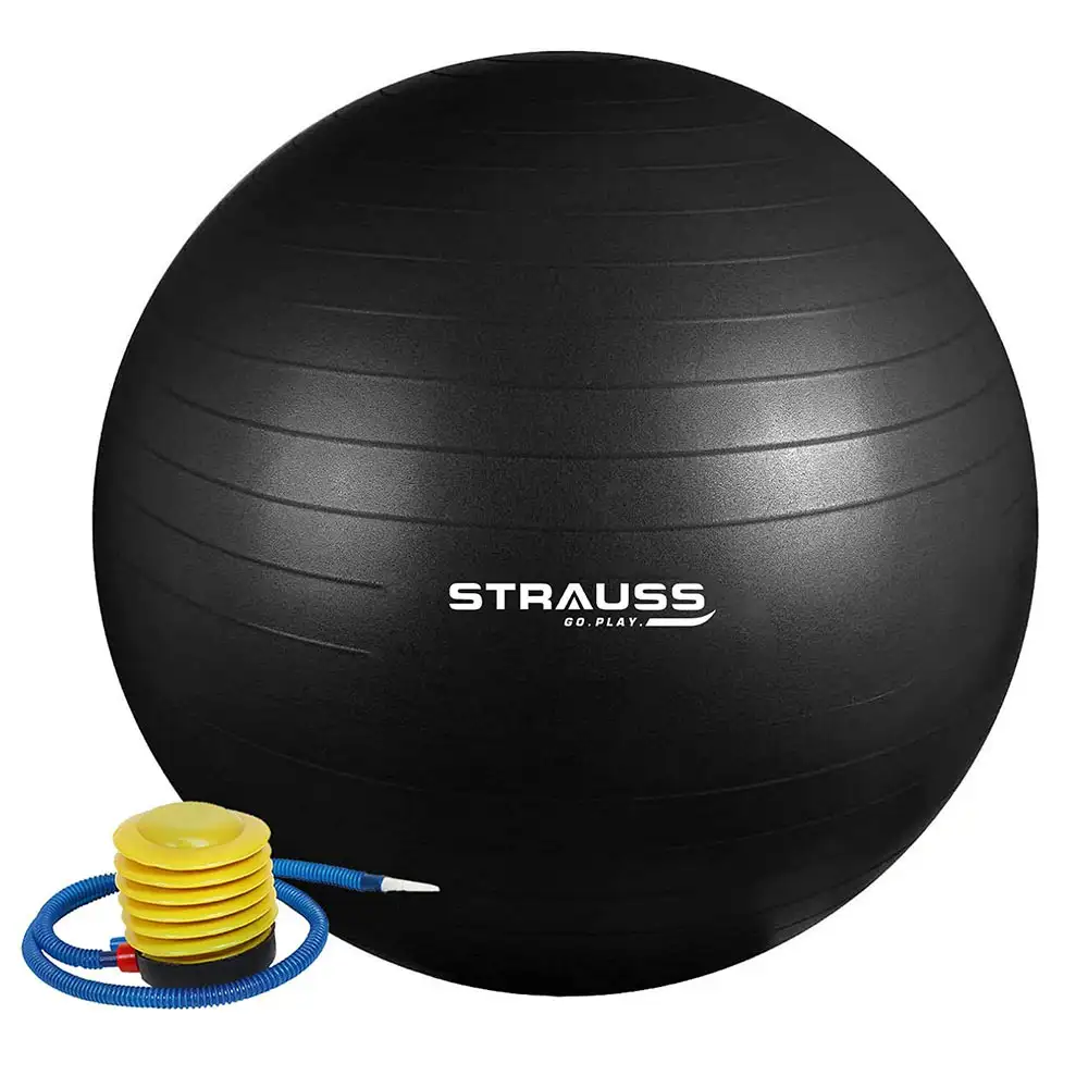 Strauss Round Shape Anti Burst Gym Exercise Ball with Pump,  Black  85 cm