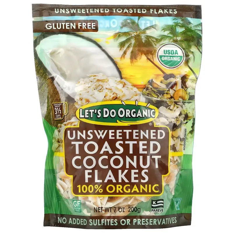 Let's Do Organic, 100% Organic Unsweetened Toasted Coconut Flakes, 7 oz (200 g)