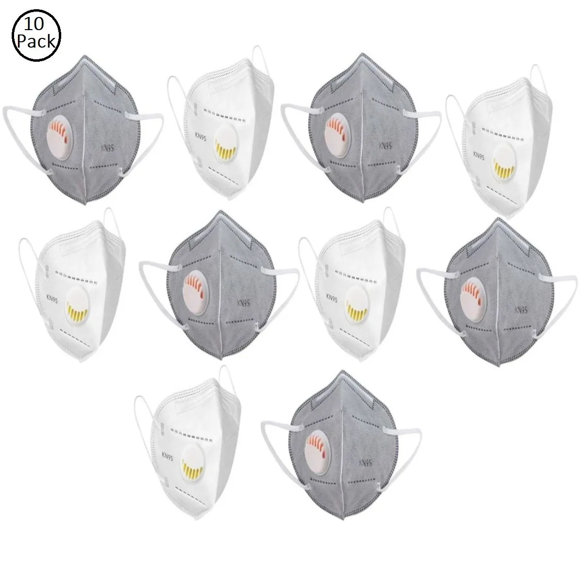 Fabula Pack Of 10 Anti-Pollution Reusable 5 Layer Mask - White Grey