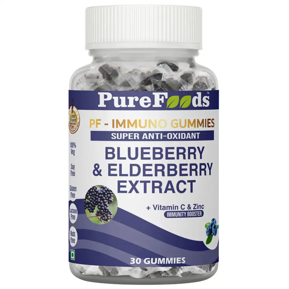 PureFoods Blueberry & Elderberry Extract + Vitamin C & Zinc,  30 gummies  Natural