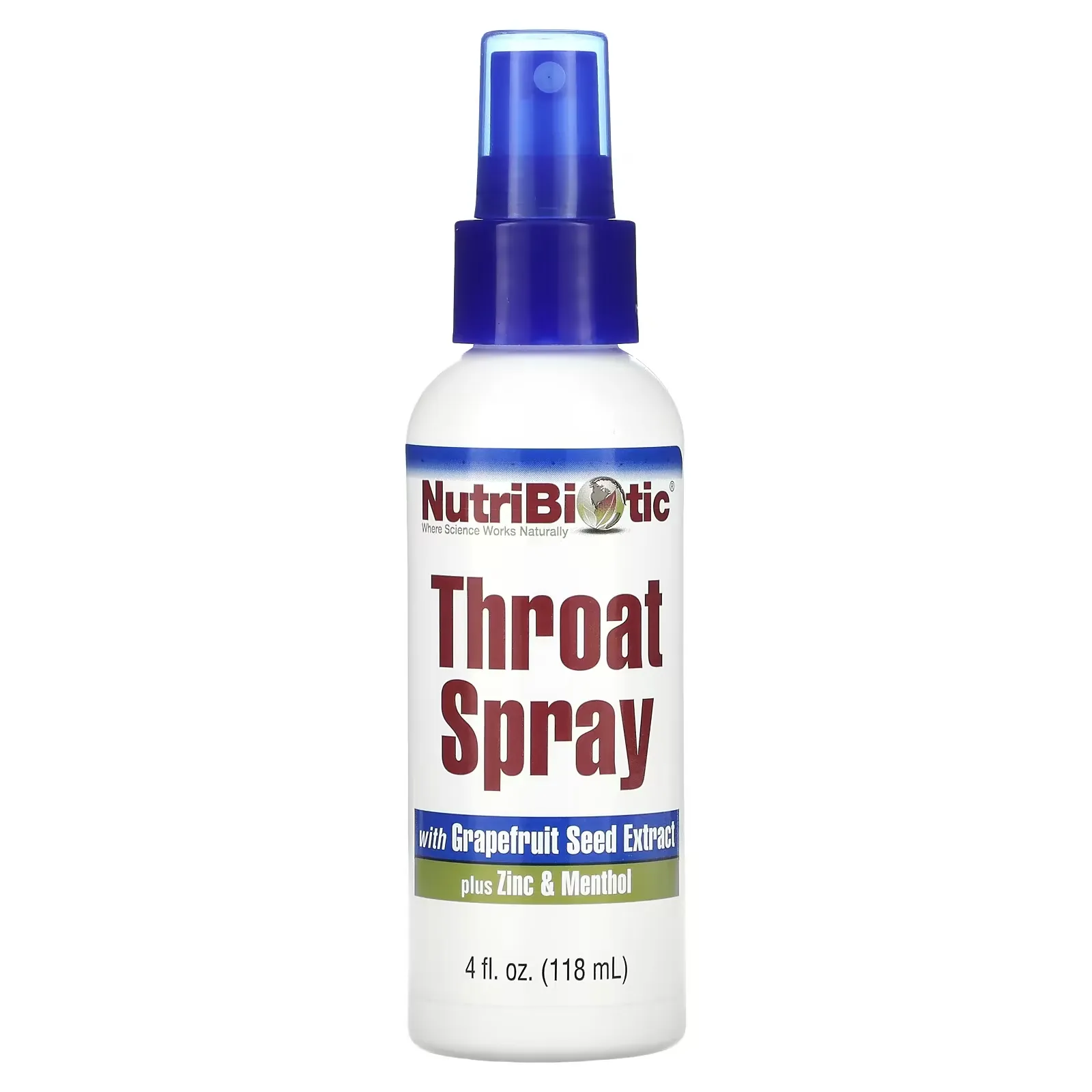 Throat Spray with Grapefruit Seed Extract plus Zinc & Menthol, 4 fl oz (118 ml)