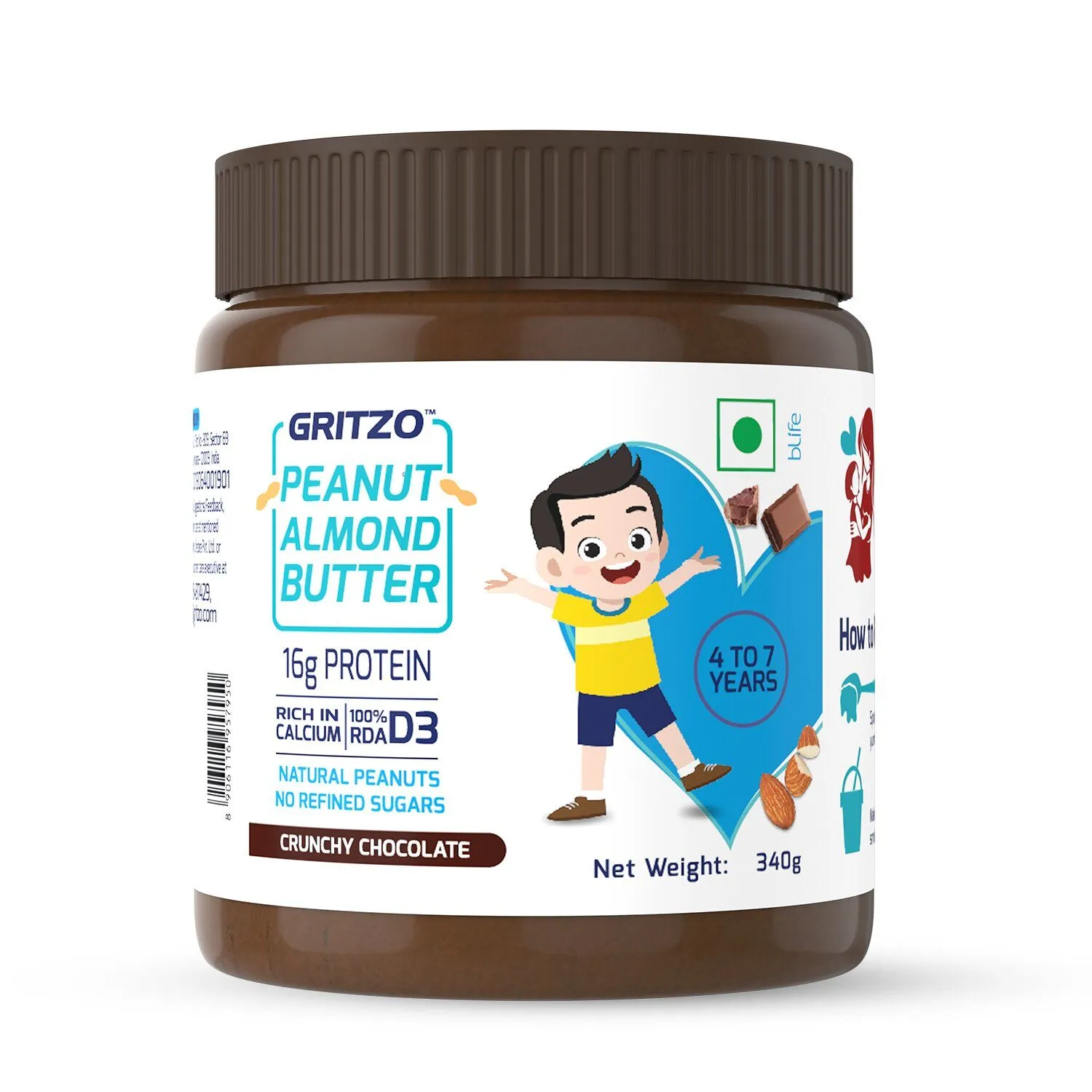 Gritzo Peanut Almond Butter - Crunchy Chocolate (4-7 Y)