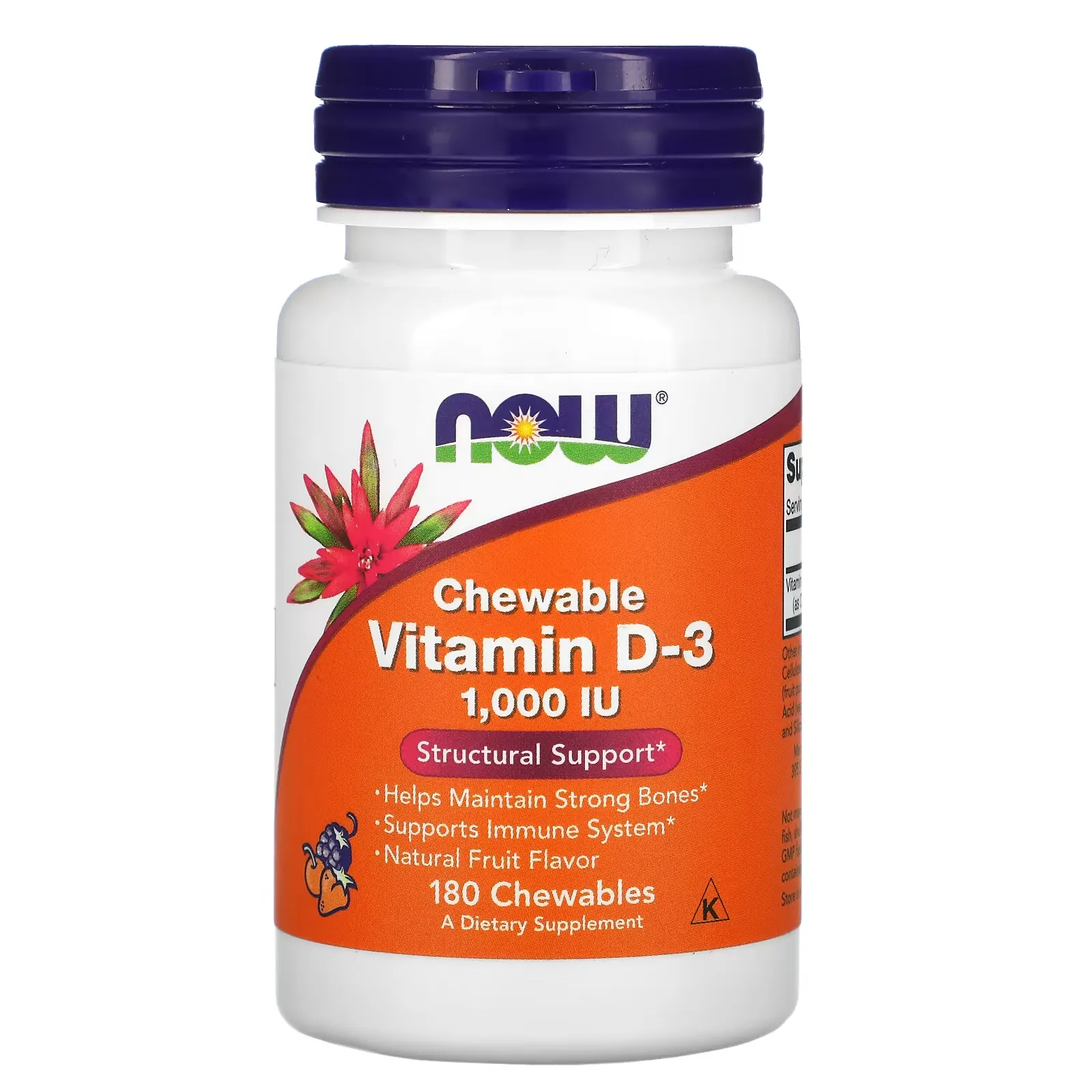 Chewable Vitamin D-3, Natural Fruit Flavor, 1,000 IU, 180 Chewables