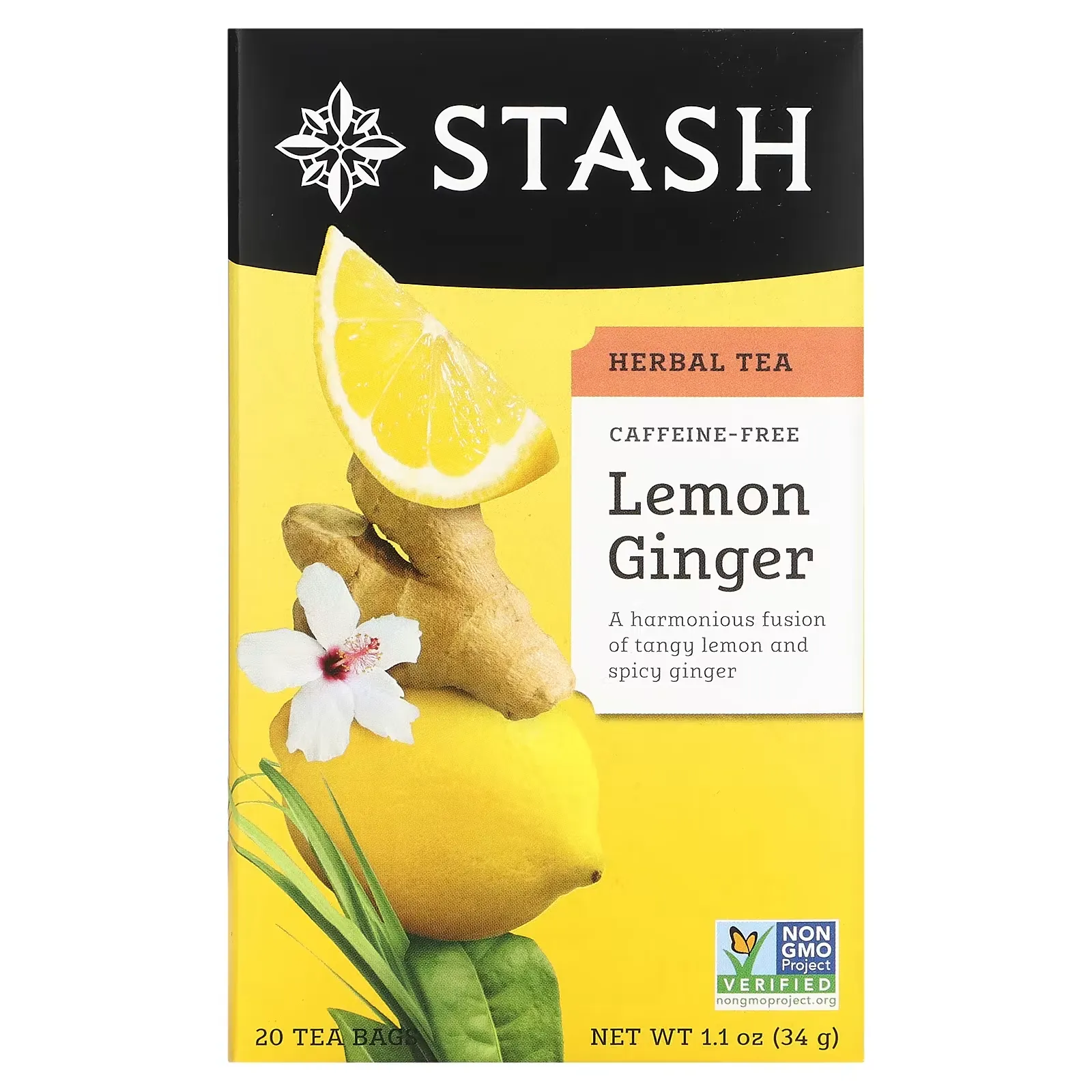 Herbal Tea, Lemon Ginger, Caffeine Free, 20 Tea Bags, 1.1 oz (34 g)