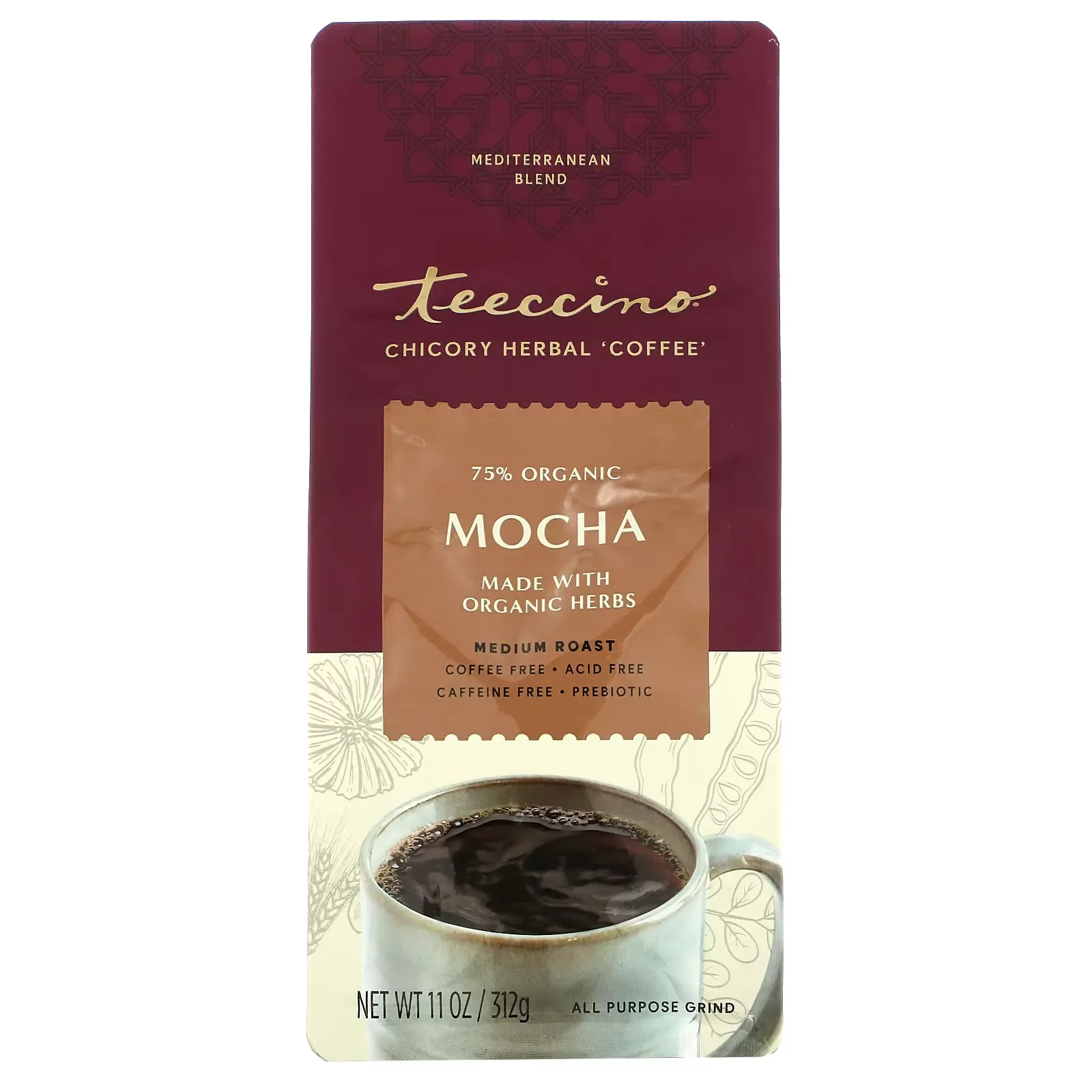 Chicory Herbal Coffee, Mocha, Medium Roast, Caffeine Free, 11 oz (312 g)