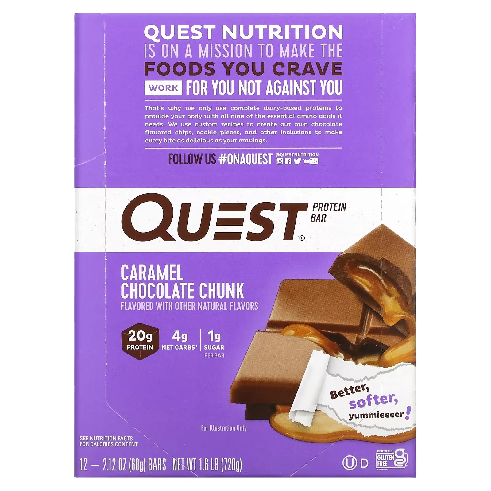 Protein Bar, Caramel Chocolate Chunk, 12 Bars, 2.12 oz (60 g) Each