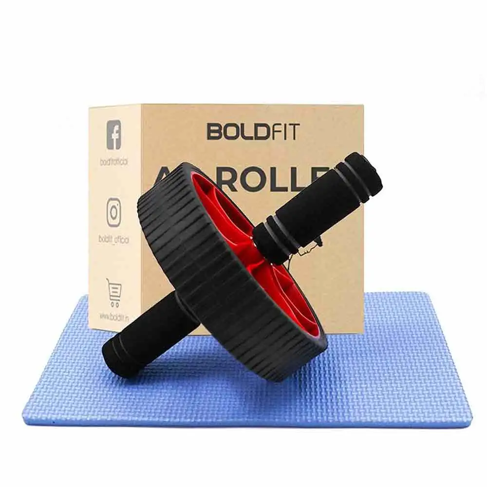 Boldfit Abs Roller Exerciser with Knee Mat,  Red  Free Size