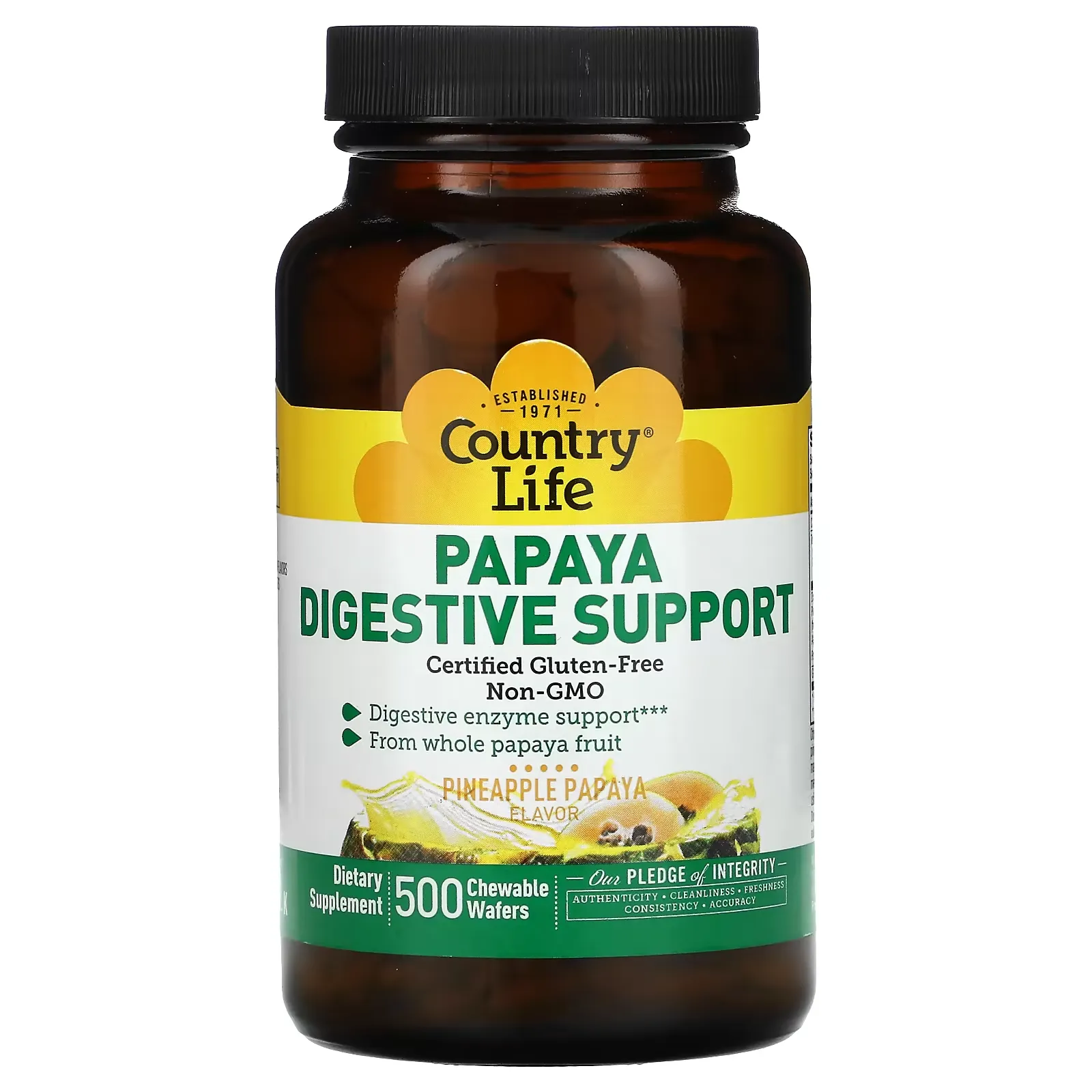 Papaya Digestive Support, Pineapple Papaya, 500 Chewable Wafers