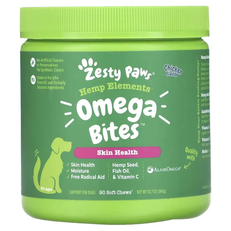 Hemp Elements, Omega Bites For Dogs, All Ages, Chicken, 90 Soft Chews, 12.7 oz (360 g)