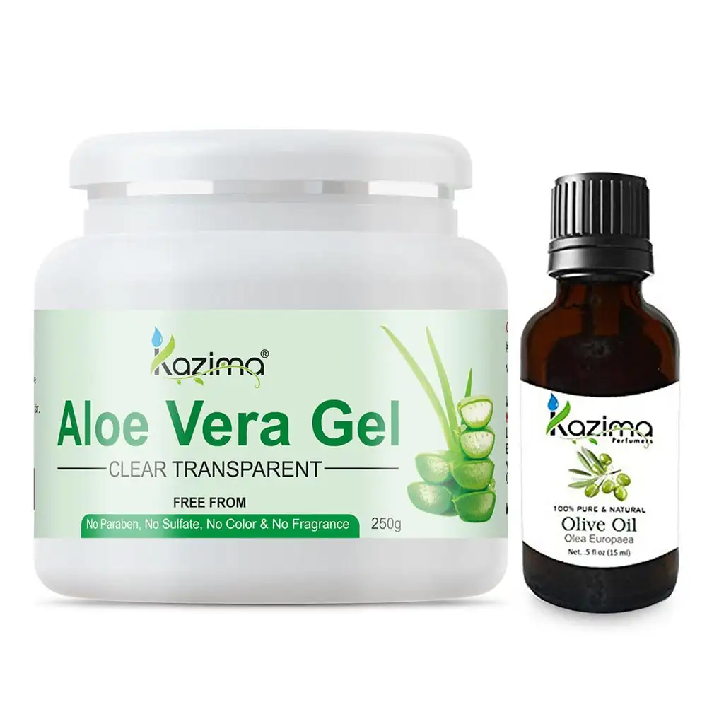 Kazima Aloe Vera Gel 250 gm & Olive Oil 15 ml Combo,  2 Piece(s)/Pack  All Skin Type