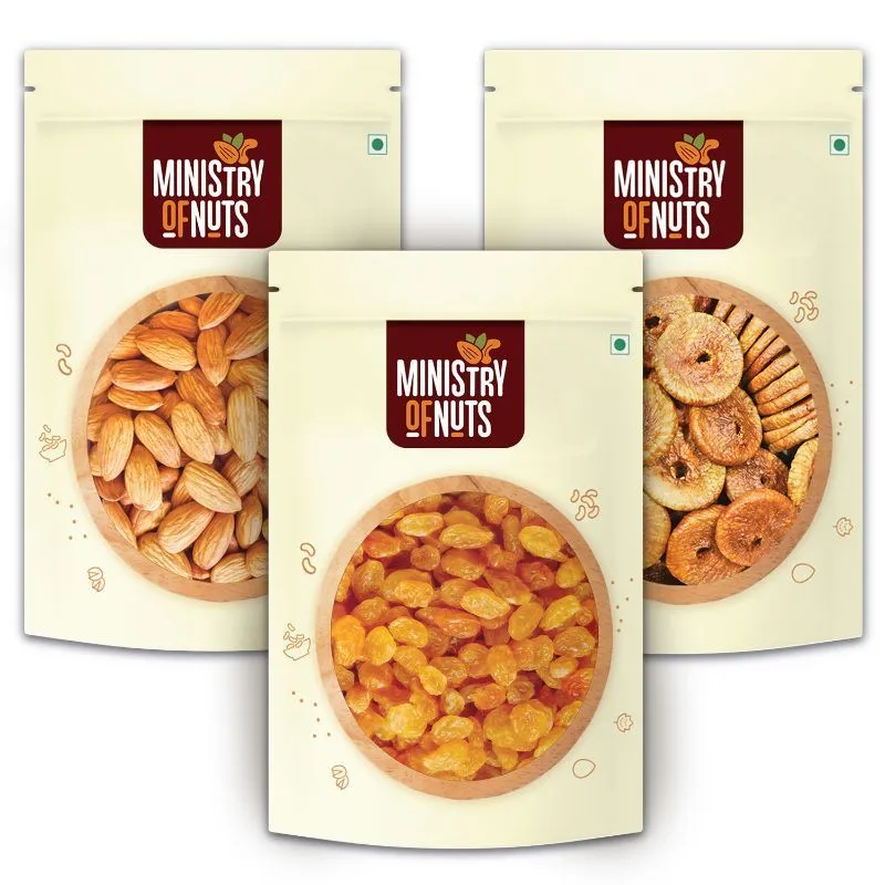 Ministry of Nuts Premium Dry Fruits - Pack Of 3 - Almonds, Raisins & Figs