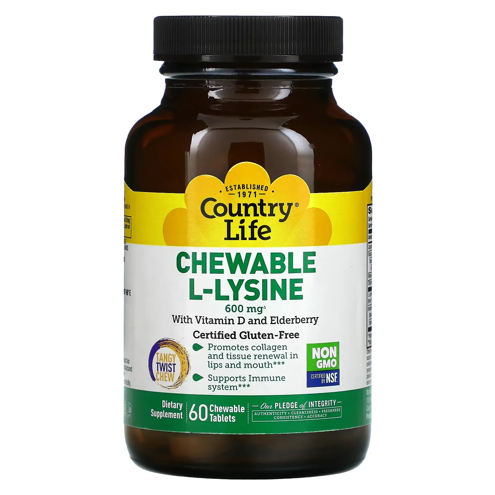 Chewable L-Lysine with Vitamin D and Elderberry, 300 mg, 60 Chewable Tablets