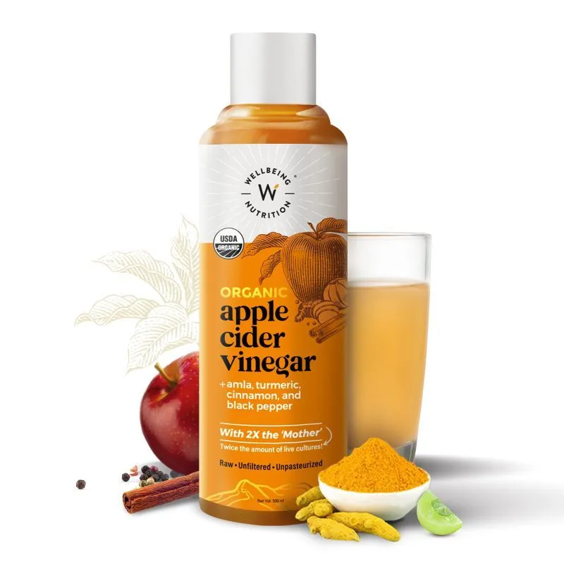 Wellbeing Nutrition Organic Apple Cider Vinegar With Amla, Turmeric, Cinnamon For Metabolism & Detox