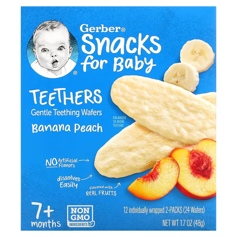 Snacks for Baby, Teethers, Gentle Teething Wafers, 7+ Months, Banana Peach, 12 Packs, 2 Wafers Each