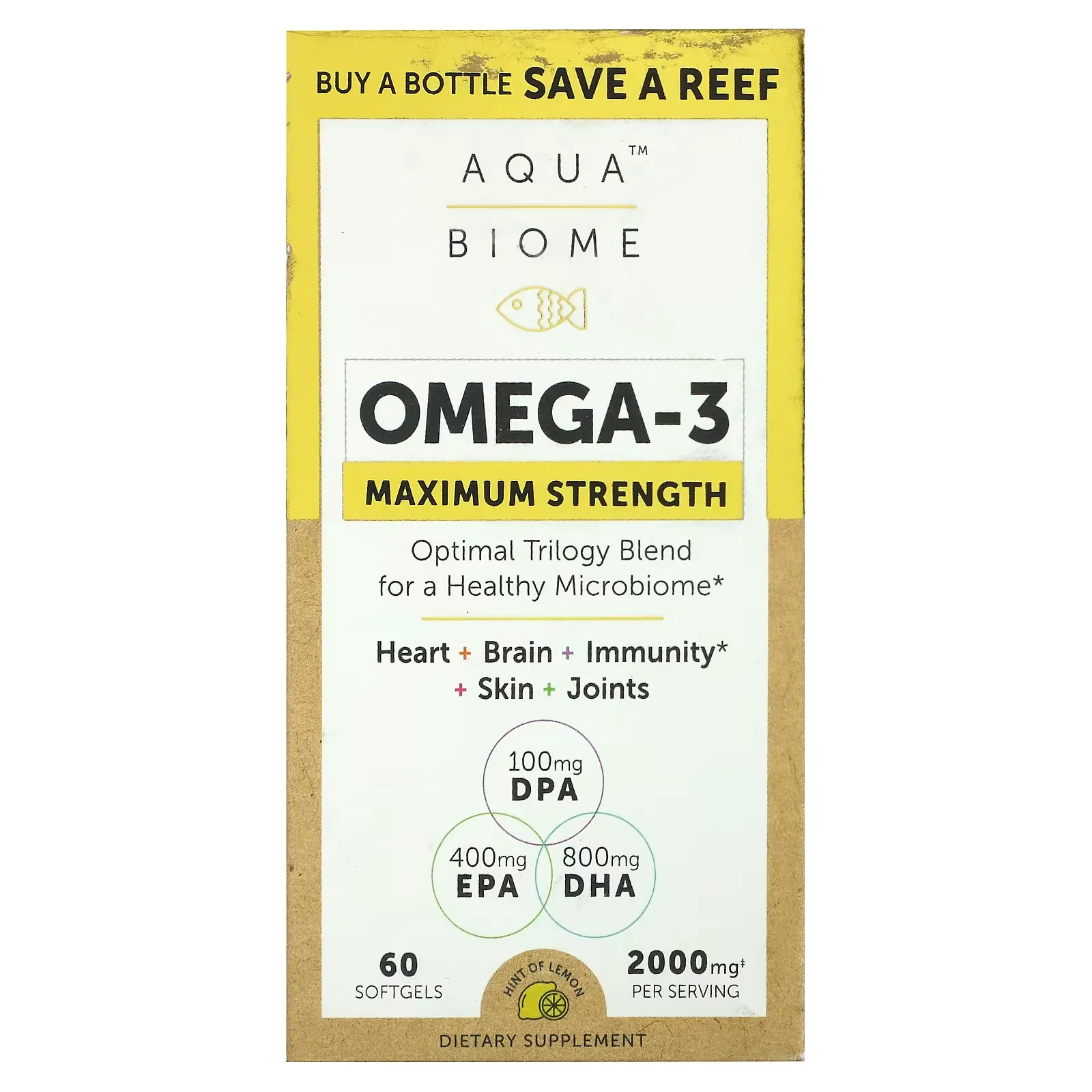 Aqua Biome, Omega-3, Maximum Strength, Lemon, 1,000 mg, 60 Softgels